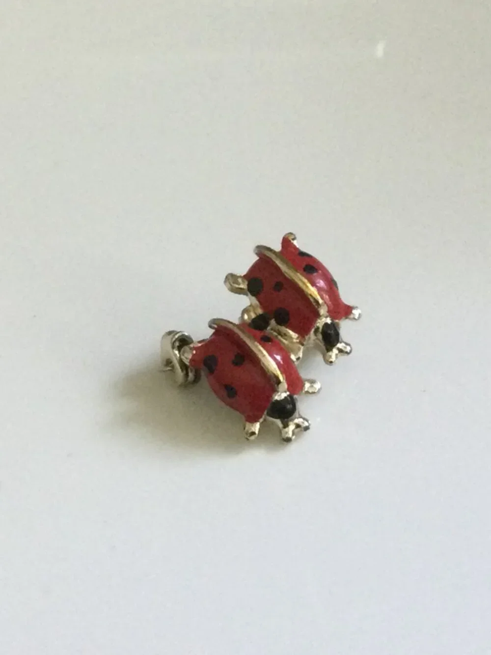 Vintage Double Ladybug Brooch Pin Gold Tone Red Enamel Whimsical Novelty